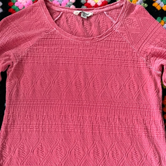 Y2K Top Lace Blouse Lucky Brand M Top Long Sleeve Tee Shirt Coral Pink - Picture 6 of 12